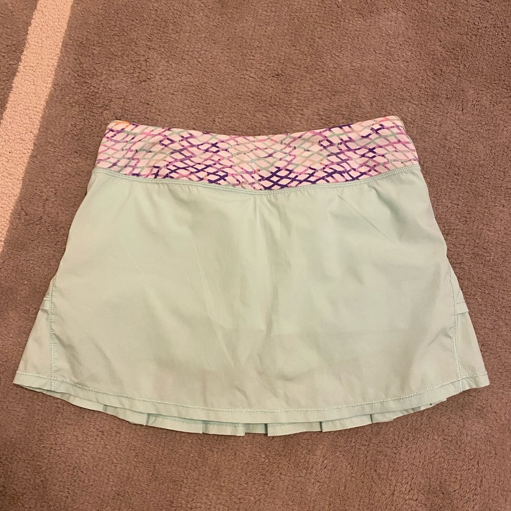Light mint green (w colorful patterned waistband) pleated ivivva skirt